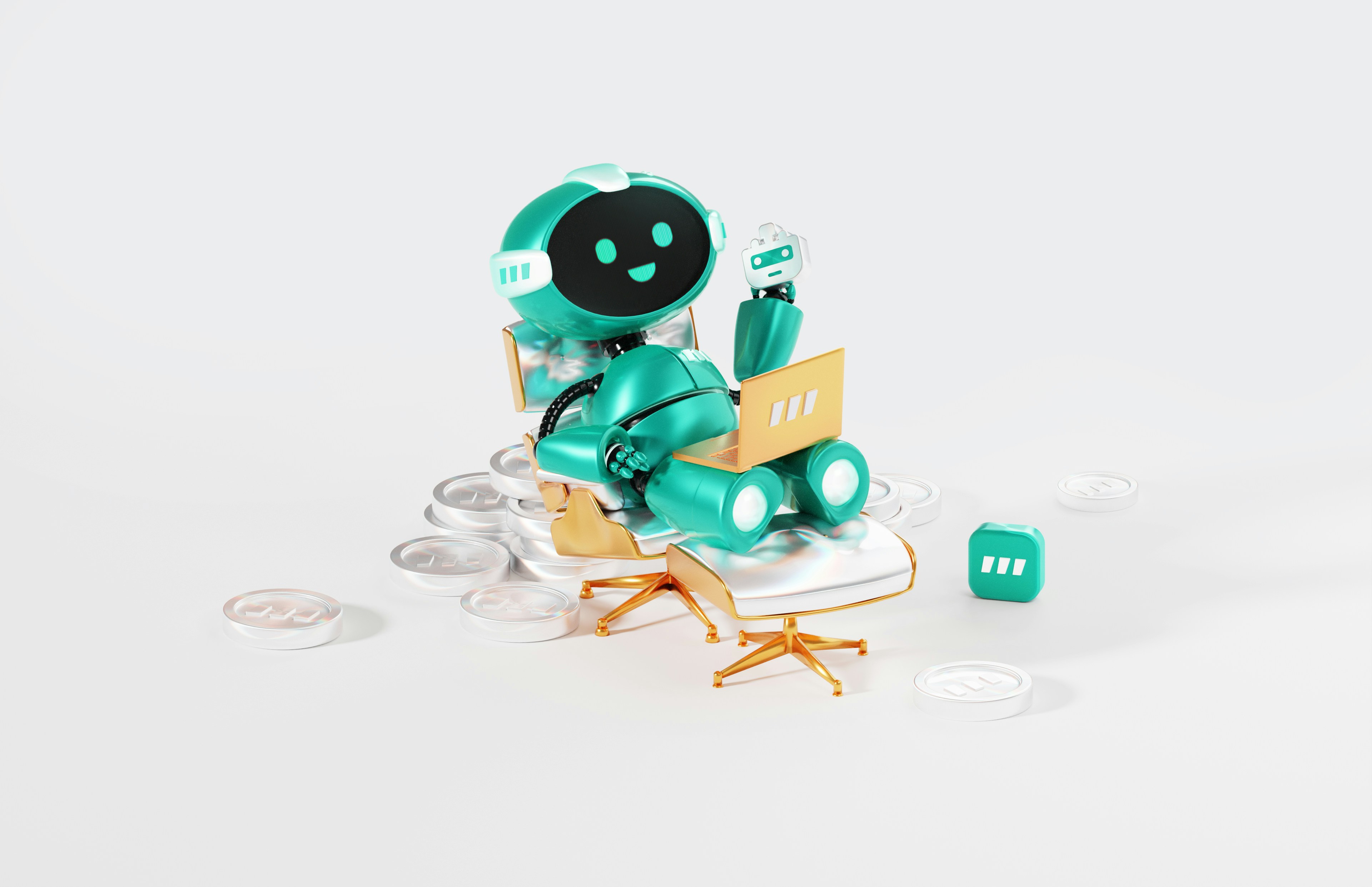 robot relaxing with laptop
